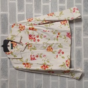 Lemon Grass Women's White Floral Spring Button Down Shacket Size Large